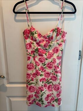 Zara Pink Rose Floral Corset Bustier Mini Dress XS